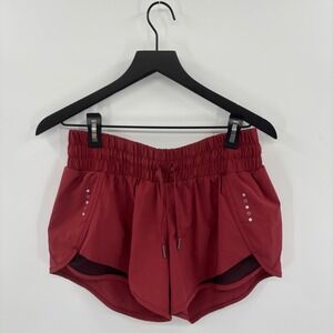 Core 10 Womens Running Shorts Small Red Smocked Waist Reflective Mesh Athleisure
